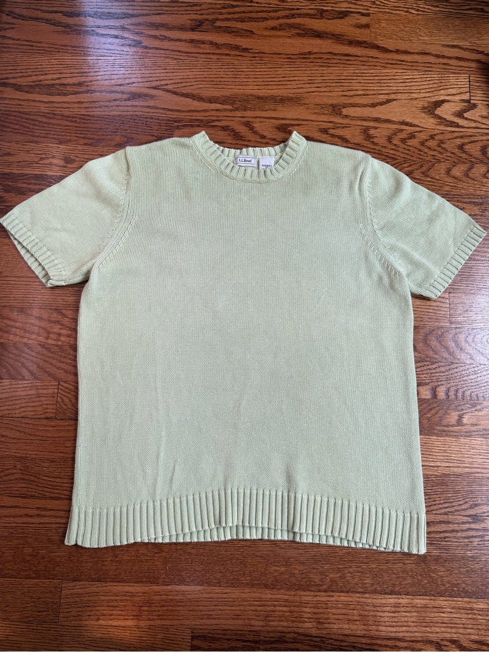Vintage 90s LL Bean Short Sleeve Knit Sweater Sage Green 100% Cotton Boxy M
